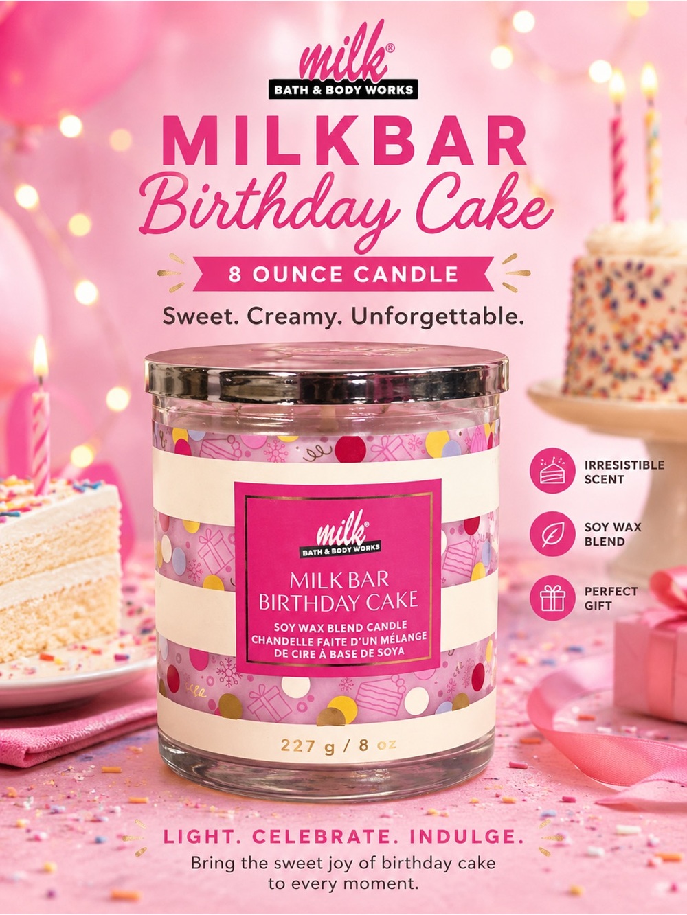 Bath & Body Works Milkbar Birthday Cake Candle - Pink